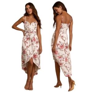 Lulu's Floral Midi Dress in White and Pink